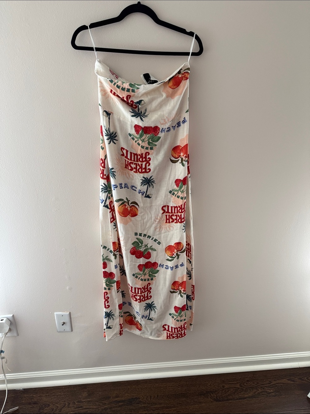 Cream Fruit-Print Maxi Slip Skirt